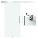 HOMCOM Puerta Corredera 102,5x205 cm Puerta Corrediza de Cristal con Riel Silenciosa para Sala de Estar Comedor Translúcido