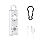 Alarma Personal para Ancianos, ORIA Sirena de 130db Fuerte con Luz Estroboscópica LED y Carabinador, Apoya Carga USB para Mujeres, Niños, Ancianos - Blanco