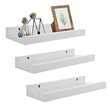 SHUESS Estantería de pared blanca de 30 cm, estantería de pared de madera, juego de 3 unidades, estante colgante de pared, estante flotante moderno, barra de imágenes estrecha para baño, salón,