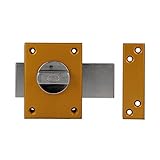 Amig - Cerradura de Sobreponer con Palanca de Cierre y Muletilla Interior para Puertas de Madera Mod. 85 | 85 x 65 mm | Pestillo Con Cilindro Redondo de Seguridad | Acero Esmaltado Oro