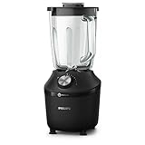 Philips Domestic Appliances Blender Serie 3000, sistema ProBlend, capacidad máxima de 2L, capacidad efectiva de 1.25L, 600W, 2 ajustes de velocidad y pulso, tarro de vidrio, negro, HR2291/01