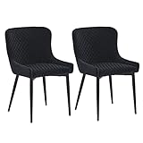 CLIPOP Juego de 2 sillas de comedor tapizadas de terciopelo negro, silla decorativa acolchada con patas de metal, sillas laterales de sala de estar para comedor restaurante