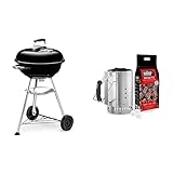 Weber 1221004 - Barbacoa Compact Kettle 47 Cm Negro + 17631 - Set Chimenea Con Briquetas Encendido Blancas, Inox, 2 Kg / 6 Pastillas