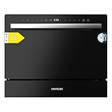 Cecotec Lavavajillas Compacto 6 Cubiertos Bolero Aguazero 2400 Black Glass. 1380W, Acabado Cristal Negro, 5 Programas, Control Panel Táctil, Programable hasta 24h, Child Lock y Cesta para Cubiertos