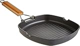 WECOOK! Ecostone Grill Asador Inducción Rayas 28 X 28cm, Antiadherente ILAG Ecológico sin PFOA, Aluminio Fundido, 5mm Espesor, Mango Madera Plegable, Apta Todas las Cocinas Vitrocerámica, Gas