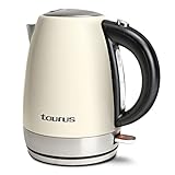 Taurus Vintage Cream - Hervidora agua, 2200W, 1.7L, base giratoria 360º, asa ergonómica, apagado automático, botón de apertura, filtro extraíble, alojamiento cable, acero inoxidable, crema