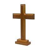 F Fityle Cruz de Madera con Soporte de Base Cruz de Pared de Madera marrón Hecha a Mano, Adorno Colgante de Iglesia, Cruz de Madera de pie Santo