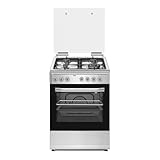 Svan Cocina Mixta gas Butano 4 Zonas Inox SKMW4600X. Quemador WOK triple llama, Kit Conversión Gas Natural, Acabado en