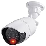 JUSTOP Cámara falsa CCTV, cámara de seguridad falsa con LED intermitente, impermeable para uso en interiores o exteriores, carcasa profesional en blanco y negro (1)