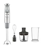 Moulinex QuickChef DD655D Batidora de Mano de 1000 W, con Regulador de 10 Velocidad Turbo con 3 Accesorios para Picar y para Montar y Vaso Medidor, Cúpula Antisalpicaduras, Acero