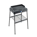 SEVERIN Barbacoa de pie con placa de grill acanalada y estante de rejilla, barbacoa eléctrica con arranque rápido, mini barbacoa sin riesgo de quemaduras, negro, PG 8568