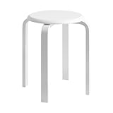 IBUYKE Taburete Redondo de Madera, taburetes de Bar Sólido Antideslizante Silla apilable de Madera doblada Taburetes apilables Cocina Oficina Silla de Fiesta, Blanco RF-717