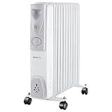 YOEVU - Radiador de aceite de 2500W, calefactor de bajo consumo, Termostato regulable, radiador con protección contra sobrecalentamiento, radiador de 11 elementos, estufa móvil (11 Elementos)