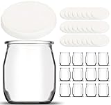 SPECIAL-DAY 12 Vasos yogurtera de Cristal con 24 Tapa plastico hermetico sin BPA-Botes Vaso para máquinas de Yogur-multicocina-Tarros de Conservación para Bebé-143ml/125g (12 Yogurt 24 Tapas)