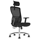 Silla Oficina Ergonómica, con reposacabezas ajustable,Reposabrazos y soporte lumbar, Silla giratoria,Silla ejecutiva regulable en altura,Inclinación oscilante, Capacidad de carga 150kg