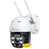 Ctronics 5MP Cámara de vigilancia WiFi Exterior Cámara IP PTZ Visión Nocturna Color 25 M 2560 X1920P Detección Humana Seguimiento automático 355 ° Pan 90 ° Tilt Audio Bidireccional IP66