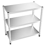 Estantería de cocina de acero inoxidable con 3 estantes, para cargas pesadas, 80 x 80 x 40 cm, para garaje, taller o almacén, de metal, con capacidad de carga de 50 kg