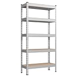 SONGMICS Estantería de 5 Niveles, Estantería de Almacenamiento, Montaje sin Tornillos, Estantes Ajustables, 30 x 75 x 150 cm, Carga de 875 kg, para Garaje, Cobertizo, Bodega, Plata GLR300E01