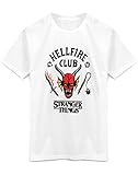 Stranger Things Hellfire Club Camiseta para niños | Chicos Chicas Hawkins Society Eddie White Outfit | Mercancía de la Temporada 4 11-12 años