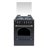 Svan Cocina de Gas Butano con Horno 59 Litros Rústico negro SKGW4600RN. 4 Zonas Cocinado, Quemador WOK triple llama, Ignición Automática, Horno con Grill, Kit Conversión Gas Natural