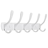 SKOLOO Moderno perchero de pared con 5 ganchos, de metal para colgar abrigos, mochilas, etc. Blanco