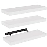 STOREMIC Estanteria Pared Juego de 3, Estante de Pared Blanco, Estantes Flotantes Fácil de Instalar, Baldas Pared Ideal para Dormitorio, Baño, Oficina en Casa, Sala de Estar