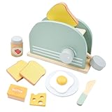 Coriver Cocina Juguete Madera, Tostadora de Juguete de Madera, Accesorios Cocina Juguetes con Pan y Mantequilla, Juego de rol para Niños, Utensilios Cocina de Juguete para Niños Niñas 3+ Años
