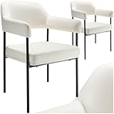 TecTake® Silla de Comedor Acolchada, Tapizada en Tela, con Respaldo Continuo y Reposabrazos, Patas de Acero Estables, Silla para Cocina, Salón, Dormitorio - 2 sillas Tejido Blanco Roto/Negro