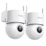 AOSU 2PACK Cámara Vigilancia WiFi Exterior con Cables- 360° PTZ Cámara de Seguridad Domicilio WiFi Exterior con Foco de 400LM Visión Nocturna 3K 5MP, Grabación Continua