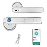 TEKXDD Cerradura Inteligente,Cerradura Eléctrica con Huella Dactilar/Desbloqueo Código/APP/Llave, Smart Door Fingerprint Lock con manija Protección de Contraseñas, Advertencia de Baja Potencia