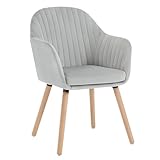 WOLTU 1x Silla de Comedor Nordica Estilo Vintage Juego de 1, Silla de Cocina Silla Tapizada con Reposabrazos en Terciopelo, Estructura de Madera Silla de Escritorio Gris Claro BH95hgr-1