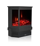 MachenFlame Chimenea eléctrica de 3 Caras con Botones, Quemador de leña Artificial para Sala de Estar, 900/1800W, Negro