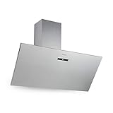 Klarstein Silver Lining extractor de humos - campana de pared, diseño compacto inclinado, Clase A, 568 m³/h, 3 niveles de potencia, control táctil, Acero inoxidable, 90 cm, Plateado