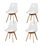 BenyLed Juego de 4 sillas de Comedor de Estilo escandinavo, diseño Retro, sillas Laterales de acrílico Transparente, Silla de Cristal con cojín tapizado de PU (Blanco)