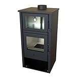 EIDER BIOMASA - Lux - Estufa de Leña con Horno en INOX 12.4 kW - Compacta 104.3x46.4x50 cm - Frente y Top en Fundición - hasta 210 m³ - Eficiencia Energética Clase A - Horno en Acero Inoxidable