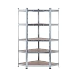 THINIA HOME - Estantería Modular Esquinera, Acero y MDF Antihumedad, Hogar, Trastero, Garaje, 5 Baldas Ajustables, Carga Máx. 875Kg, 80x40x56x180cm (Largo x Ancho x Frontal x Alto)