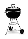 Weber Bar-B-Kettle Barbacoa de carbón, superficie de la parrilla de Ø 47 cm, barbacoa con tapa y cuba esmaltadas en porcelana, soporte de tres patas y ruedas, rejilla cromada - Negro (1231004)