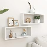 Gecheer Estantes de pared en forma de cubo, 2 unidades, blanco brillante, 60 x 15 x 23 cm, aglomerado, tablas de pared de diseño moderno, juego de estantes de pared, juego de 6 cubos de pared, estante