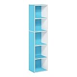 Furinno Pasir Estantería Abierta Librería de 5 Niveles, Blanco/Azul Claro