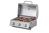 Tarrington House Barbacoa de Gas de Sobremesa Cathan, Acero Inoxidable, 3 Quemadores x 2,2 kW, Termómetro Integrado, Bandeja Recogegrasa, Portatil