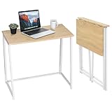 Meuble Cosy Mesa de Ordenador Plegable para Ahorrar Espacio, con Estructura de Acero, para Oficina, Hogar, Puesto de Trabajo, Estilo Escandinavo, Patas de Metal, FáCil Montaje, Roble, 80 X 40 X 74 cm