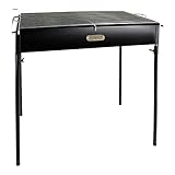Algon | Barbacoa de Hierro Artesanal con Ruedas Parrilla Zincada Rectangular para Carbón y Leña | Barbacoa Ajustable en 5 Niveles Protector de Viento y Superficie Lateral de Madera (80x42 cm)