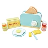 Coriver Cocina Juguete Madera, Tostadora de Juguete de Madera, Accesorios Cocina Juguetes con Pan y Mantequilla, Juego de rol para Niños, Utensilios de Cocina de Juguete para Niños Niñas 3 4 5 Años