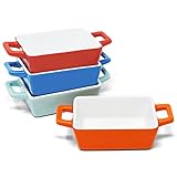 Joeji's Kitchen Juego de 4 Bandejas Horno de Cerámica Cuadrado Pequeñas -Ideal para Platos de Horno - Lasaña Porción para Niños - Mini Cazuelas - Fuentes de Horno - 4 Colores