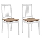 vidaXL 2X Sillas de Salón Comedor Cojines Blanca y Crema Madera Maciza Caucho