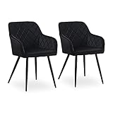 CLIPOP Silla de Comedor Juego de 2 Silla Tapizada de Terciopelo Silla de Cocina Retro Silla de Brazo Silla de Salón con Patas de Metal (2, Terciopelo-Negro)