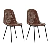 Lestarain 2X Sillas de Comedor, Sillas de Cuero Sintetico para Dormitorio y Sala de Estar, Sillas de Cocina con Patas Metalicas, Asiento Bien Acolchado, Marrón LCNI110001-2