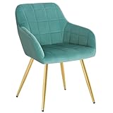 WOLTU 1 x Sillas de Comedor Nordicas Estilo Vintage Juego de 1, Silla de Cocina Silla Tapizada con Reposabrazos Tapizadas Terciopelo, Estructura de Metal, Turquesa BH232ts-1