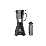 Cecotec Batidora de Vaso Power Black Titanium 2500MAX Go. 2500W Máxima Potencia, 6 Hojas con Recubrimiento de Titanio Negro, Jarra Termorresistente de 1,8L, 5 Velocidades, Incluye Botella Portátil