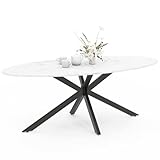 IDMarket - Mesa de comedor ovalada Alix para 10 personas con pie de araña negra y tapa de mármol Alaska, 200 cm, color blanco